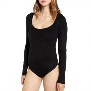 NWT Leith Black Square Neck Long Sleeve Sweater Bodysuit Size Large